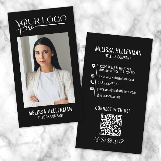 Professioneel Foto QR Code Bedrijfslogo Verticaal Visitekaartje
