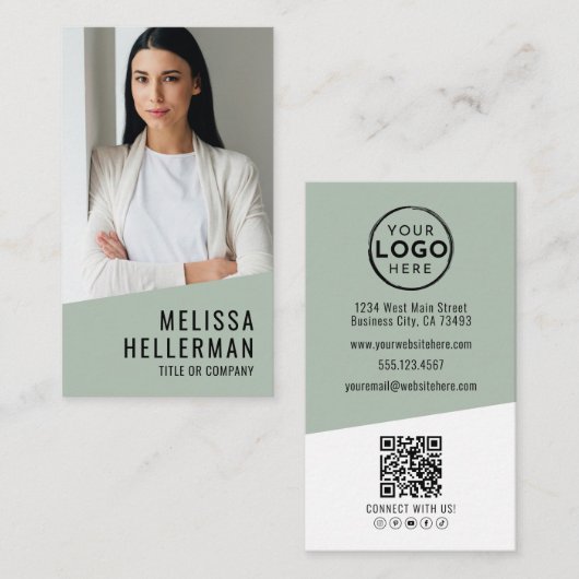 Professioneel Foto QR Code Logo Groen Verticaal Visitekaartje (Voorkant / Achterkant)