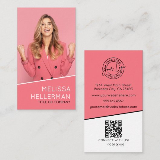 Professioneel foto QR-code logo verticaal roze Visitekaartje (Voorkant / Achterkant)