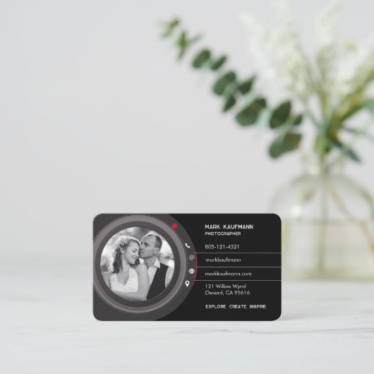 Professioneel Fotografie Camera Lens Visitekaartje (Staand voorkant)