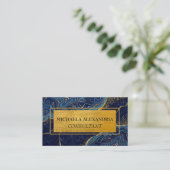Professioneel geborsteld goud metallic blauw marme visitekaartje (Staand voorkant)