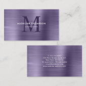 Professioneel geborsteld metallisch Paars monogram Visitekaartje (Voorkant / Achterkant)