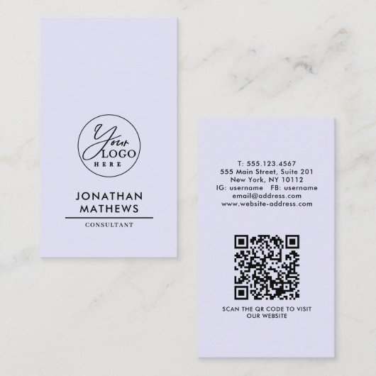Professioneel generiek lavendel logo QR-code Visitekaartje (Voorkant / Achterkant)