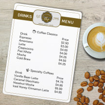 Professioneel gepersonaliseerd drankmenu voor koff