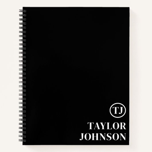 Professioneel gepersonaliseerd monogram zwart-wit notitieboek (Voorkant)