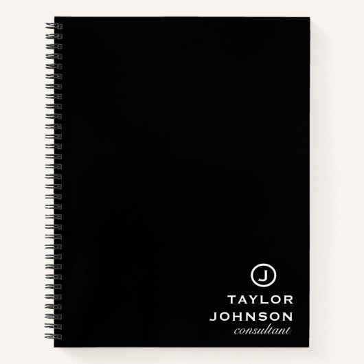 Professioneel gepersonaliseerd zwart monogram notitieboek (Voorkant)