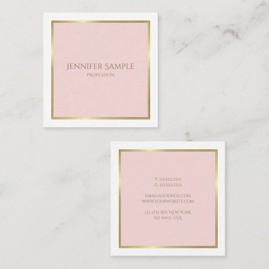 Professioneel Goud Blush Roze Wit Luxe Plain Vierkante Visitekaartje (Voorkant / Achterkant)