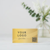 Professioneel Goud en Zwart Foto QR Code Modern Visitekaartje (Staand voorkant)