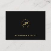 Professioneel Goud Monogram Zwart Elegant Vlak Visitekaartje (Voorkant)