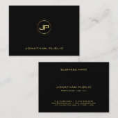 Professioneel Goud Monogram Zwart Elegant Vlak Visitekaartje (Voorkant / Achterkant)
