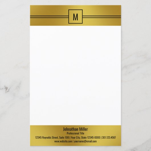 Professioneel Goud Wit Zwart Monogram Zakelijk (Voorkant)