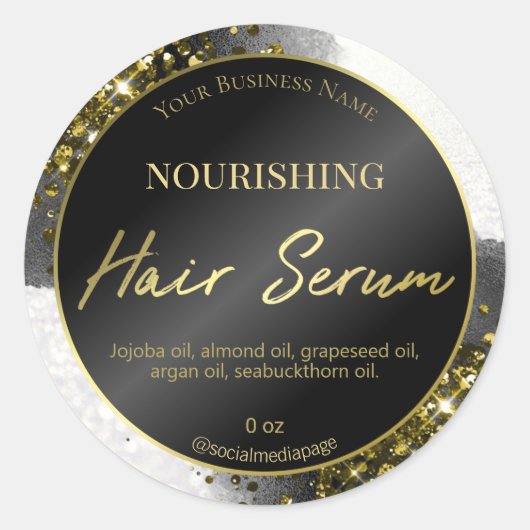 Professioneel Goud Zwart Wit Haar Serum Labels (Voorkant)
