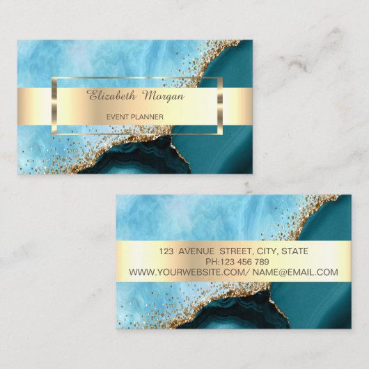 Professioneel Gouden Streep Turquoise Marmer Visitekaartje (Voorkant / Achterkant)