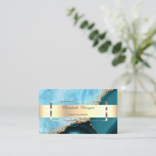 Professioneel Gouden Streep Turquoise Marmer Visitekaartje (Staand voorkant)