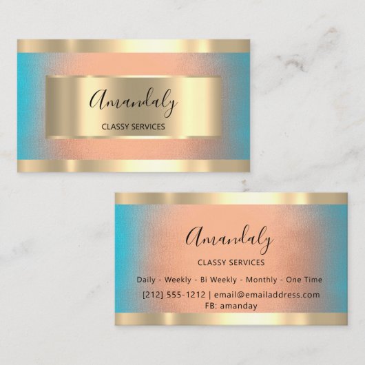 Professioneel, goudvormig, elegant Roos blauw ombr Visitekaartje (Voorkant / Achterkant)