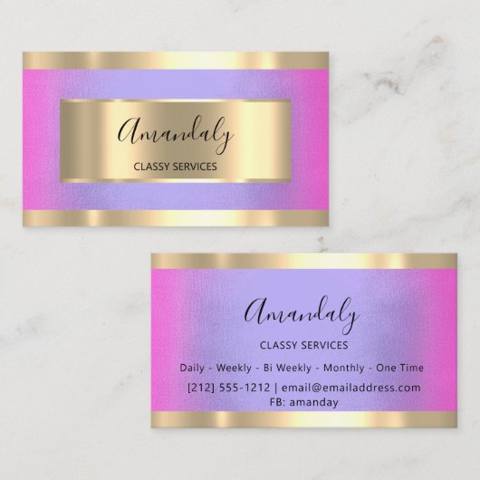 Professioneel, goudvormig elegant roze Paars Visitekaartje (Voorkant / Achterkant)