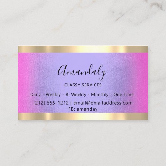 Professioneel, goudvormig elegant roze Paars Visitekaartje (Achterkant)