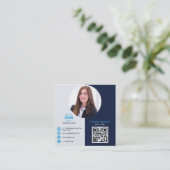 Professioneel grijs blauw voeg uw foto QR-code toe Vierkante Visitekaartje (Staand voorkant)