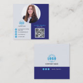 Professioneel grijs blauw voeg uw foto QR-code toe Vierkante Visitekaartje (Voorkant / Achterkant)