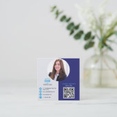 Professioneel grijs blauw voeg uw foto QR-code toe Vierkante Visitekaartje (Staand voorkant)