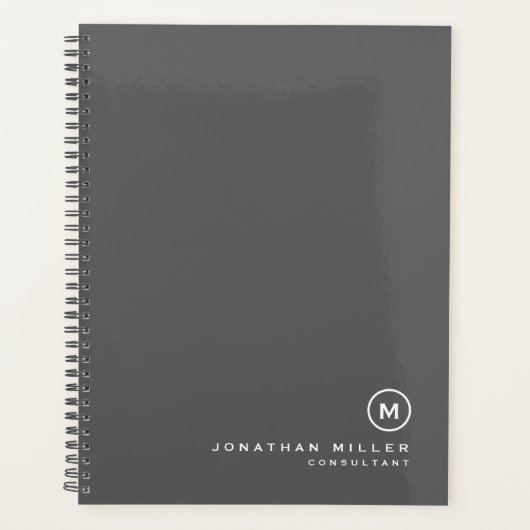 Professioneel grijs en wit monogram Initiaal Planner (Voorkant)