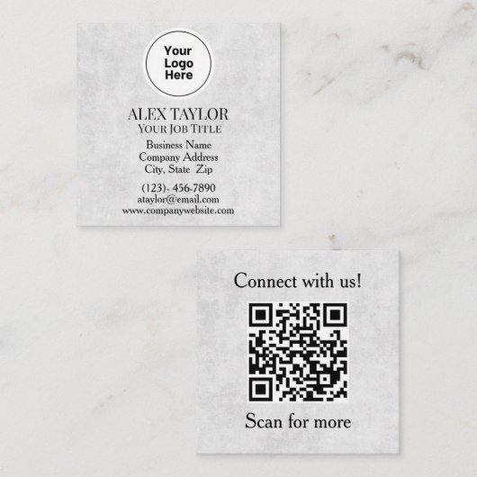 Professioneel Grijs Executieve Logo QR Code Vierkante Visitekaartje (Voorkant / Achterkant)