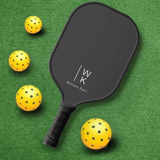 Professioneel Grijs Monogram Initialen + Naam Pickleball Paddle