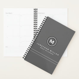 Professioneel grijs monogram | Naam en jaar Planner