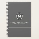 Professioneel grijs monogram | Naam en jaar Planner (Voorkant)