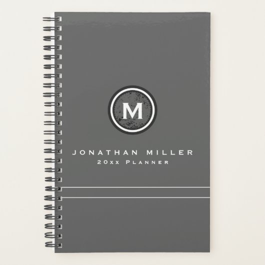 Professioneel grijs monogram | Naam en jaar Planner (Voorkant)