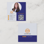 Professioneel grijs Sinaasappel voegt uw foto QR C Vierkante Visitekaartje (Voorkant / Achterkant)