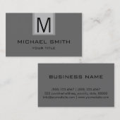 Professioneel grijs Solid Color Monogram Visitekaartje (Voorkant / Achterkant)