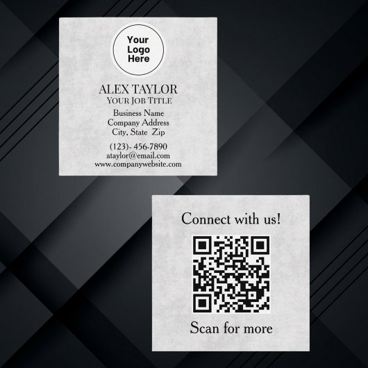 Professioneel grijs uitvoerend logo QR-code Vierkante Visitekaartje