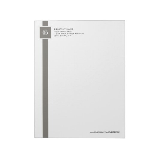 Professioneel grijs & wit Stripe monogram 11 x 8 i Notitieblok (Linkerzijde)