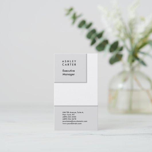 Professioneel grijs witte vlakke, minimalistische  visitekaartje (Staand voorkant)