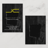 Professioneel grijs zwart hout geel monogram visitekaartje (Voorkant / Achterkant)