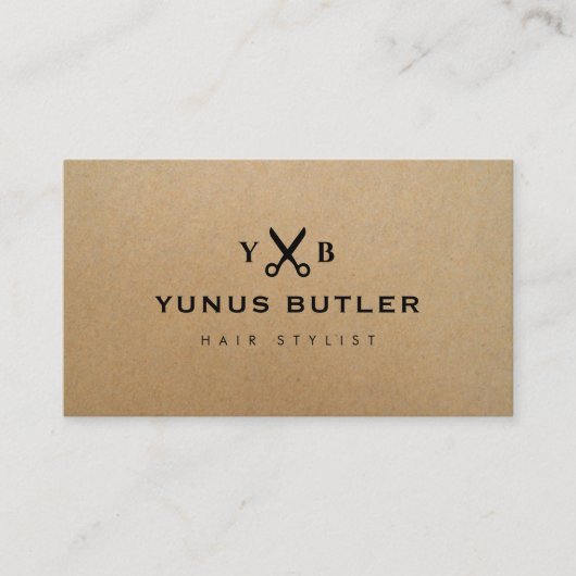 Professioneel Haarstylist Monogram Kraft Visitekaartje (Voorkant)