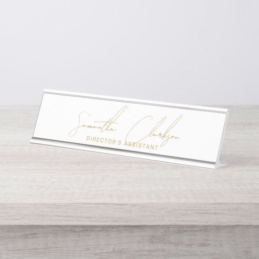 Professioneel Handgeschreven Gouden Script Typogra Bureau Naambordje (Voorkant)
