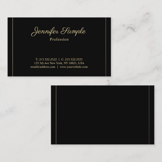 Professioneel Handgeschreven Script Gold Plain Lux Visitekaartje (Voorkant / Achterkant)