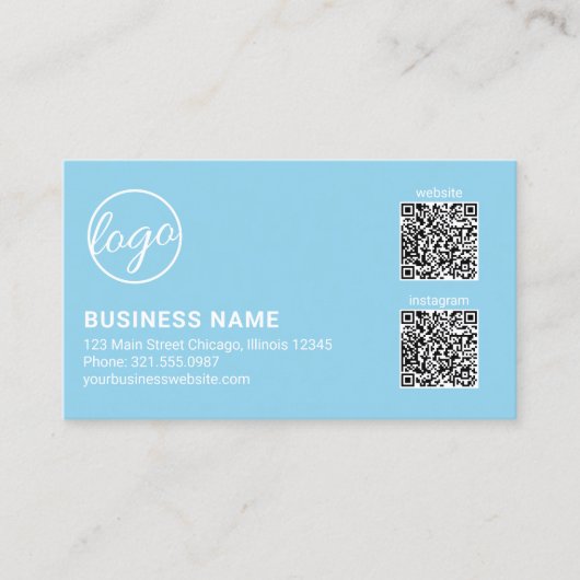 Professioneel Hemelblauw Logo QR Code Modern Visitekaartje (Voorkant)