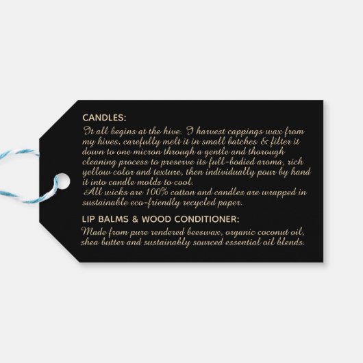 Professioneel honingetiket Zwart en gouden Label Cadeaulabel (Achterkant Horizontaal)