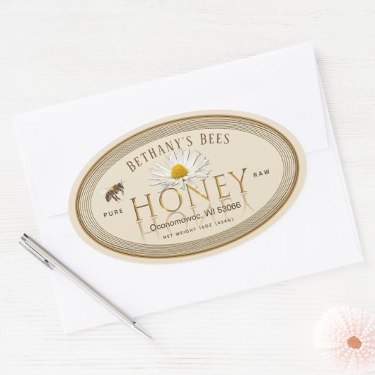 Professioneel honinglabel Ivory Gold Oval Ovale Sticker (Envelop)