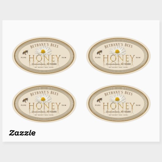 Professioneel honinglabel Ivory Gold Oval Ovale Sticker (Vel)