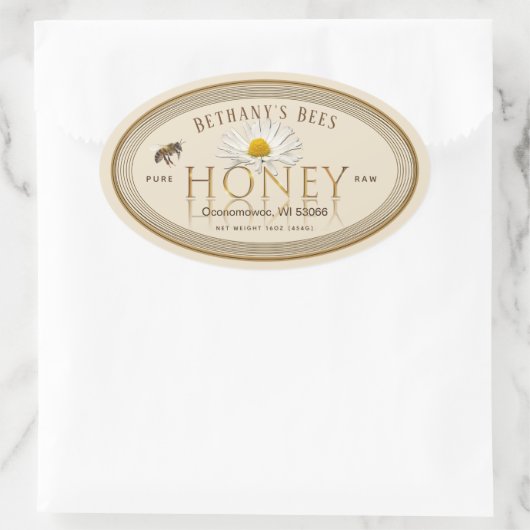 Professioneel honinglabel Ivory Gold Oval Ovale Sticker (Tas)