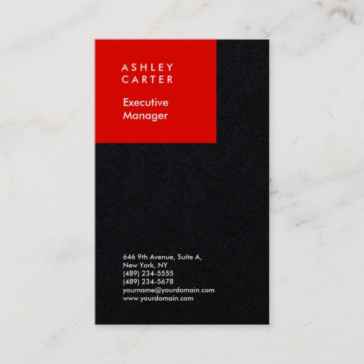 Professioneel hoogwaardig zwart rood minimalistisc visitekaartje (Voorkant)