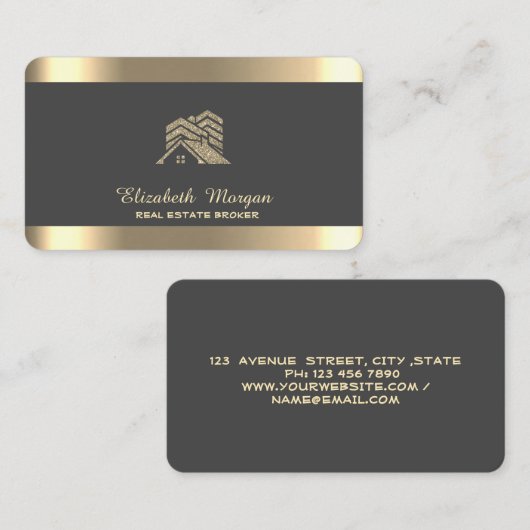 Professioneel huis dak onroerend goed grijs visitekaartje (Voorkant / Achterkant)