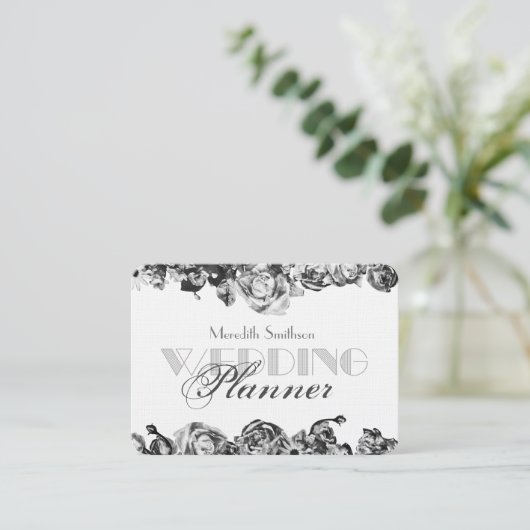 Professioneel Huwelijksplanner Elegant Zwart & Wit Visitekaartje (Staand voorkant)