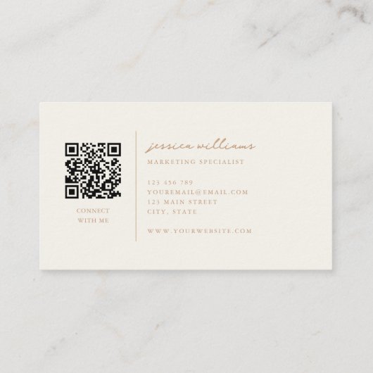 Professioneel Ivoor en Tan Minimal Script Visitekaartje (Achterkant)