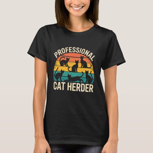 Professioneel Kat Herder Retro Zonsondergang T-shirt (Voorkant)