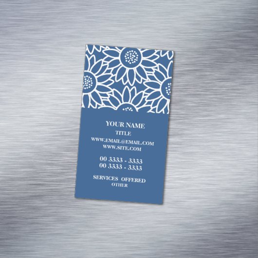 Professioneel Klassiek Blauw Zonnebloem Patroon Magnetisch Visitekaartje (Voorbeeld)